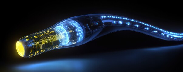 Glowing futuristic device curves on dark surface