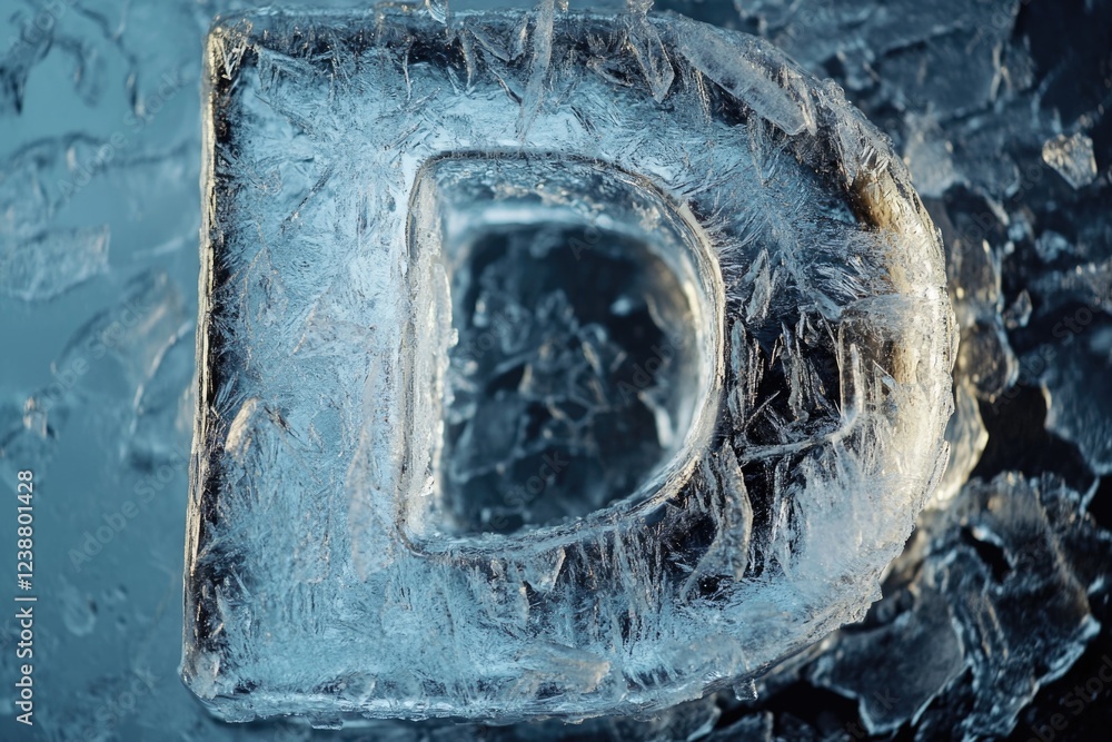 Poster A close-up shot of a frozen letter D, perfect for use in design projects or as a unique decorative element