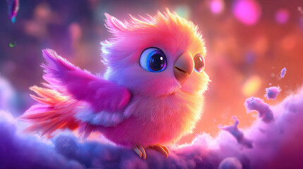 Naklejka premium The most adorable small creatures are playing in the dream world in the land of vivid hues.