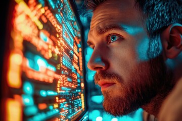 A person studying financial or statistical information on their laptop