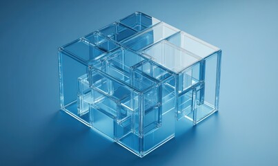 Obraz premium Abstract glass cube structure on blue background.