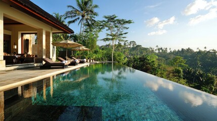 Obraz premium Luxury Infinity Pool Overlooking Lush Tropical Landscape