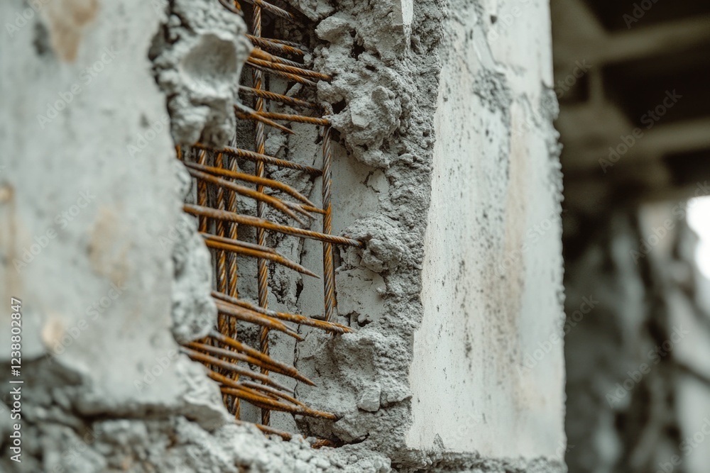 Poster a close-up view of a building with rough-hewn exterior showing exposed nails