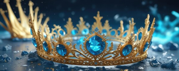 Fototapeta premium Stunning golden headpiece floating in a sea of crystalline blue, stately, tranquil