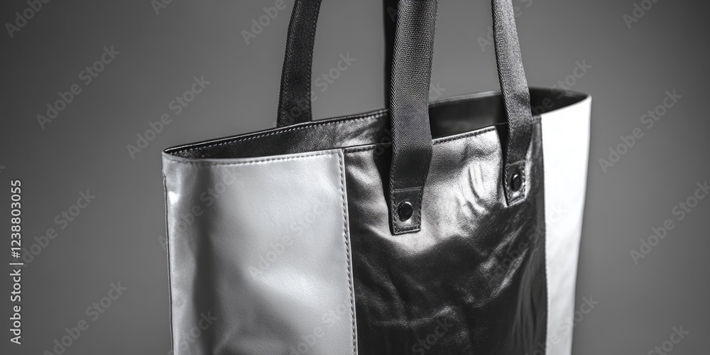 Poster a close-up shot of a tote bag in monochrome tones, suitable for use in designs or as a decorative el