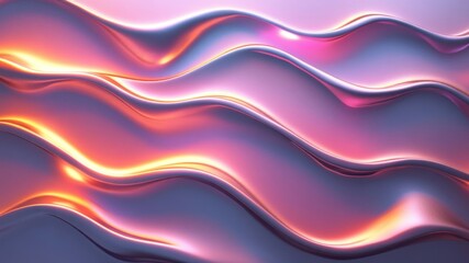 Abstract Metallic Waves with Pink and Orange Gradient Glow