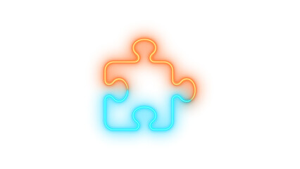 Neon puzzle piece icon brown cyan color glowing with transparent background