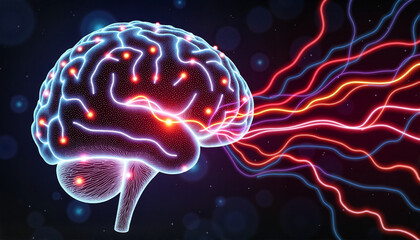 Fototapeta premium Digital illustration of a brain with neural connections for educational materials, mental health awareness, neuroscience blogs, presentations, websites, and health-related resources