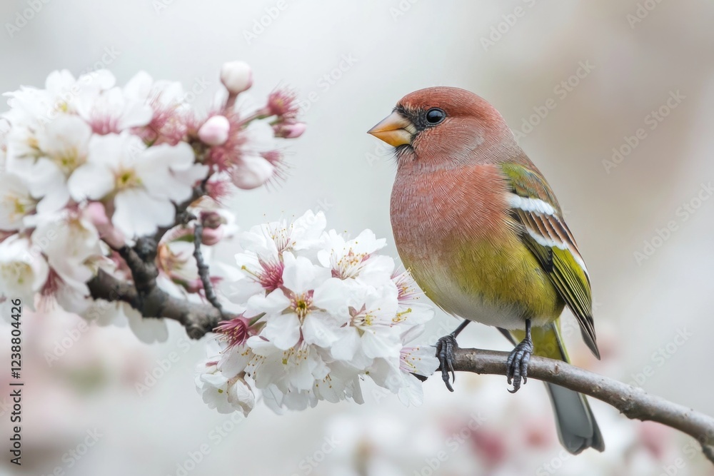 Poster A small bird sitting on a branch of a tree, looking around