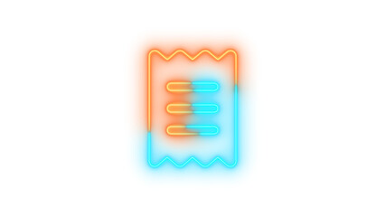 Neon receipt icon brown cyan color glowing with transparent background