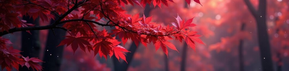 tangled mass of red and purple leaves on a tree, red, forest, nature