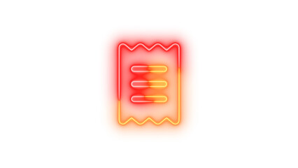 Neon receipt icon brown red color glowing with transparent background