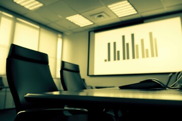 Fototapeta premium Conference Room with Bar Graph Presentation and Empty Chairs