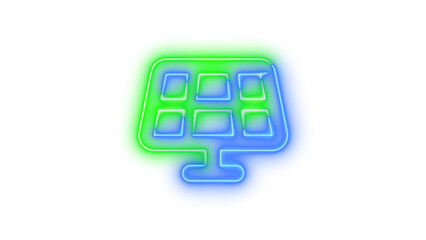 Neon solar-panel icon blue green color glowing with transparent background