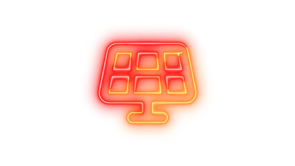 Neon solar-panel icon brown red color glowing with transparent background