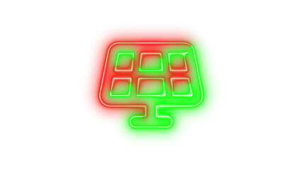 Neon solar-panel icon green red color glowing with transparent background