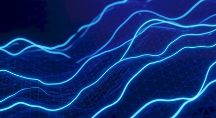 Abstract Blue Digital Waves Network Connections Technology Background