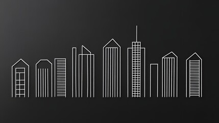 Fototapeta premium Sleek Monochrome Cityscape Skyline with Minimalist Skyscrapers Outlined in White