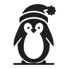 Silhouette Penguin Wearing a Santa Hat