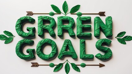 Creative Green Goals Decorated Text with Leaves and Arrows Design