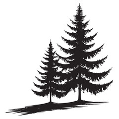 Silhouette of Two Majestic Pine Trees