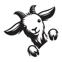 Playful Goat Silhouette Peeking Illustration