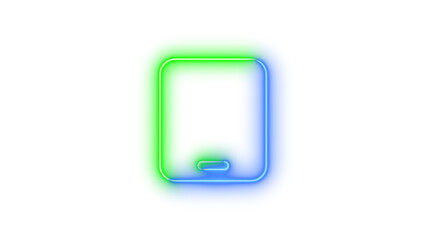 Neon tablet icon blue green color glowing with transparent background