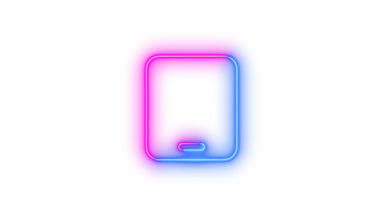 Neon tablet icon blue pink color glowing with transparent background