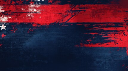 Grunge distressed american flag background in red, white, and blue with stars and abstract brush strokes