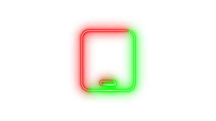 Neon tablet icon green red color glowing with transparent background