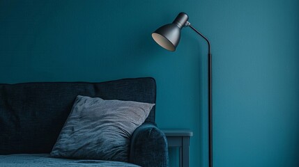 Teal Room Interior Design with Modern Floor Lamp and Sofa