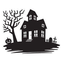 Simple Halloween House Silhouette Illustration Vector