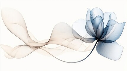 Elegant Blue Flower and Flowing Abstract Lines on Soft Background for Design Inspiration