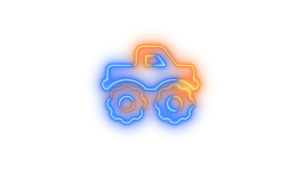 Neon truck monster icon blue brown color glowing with transparent background © م س ب