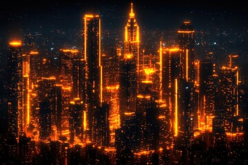 Fototapeta premium Futuristic Neon Skyline: Illuminated Cityscape at Night