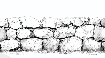 Outline drawing brick and stone wall fence texture Architectural outline Drawings Vector black and white