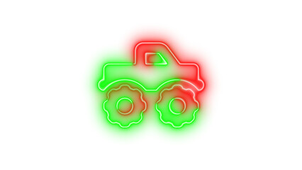Neon truck monster icon green red color glowing with transparent background © م س ب