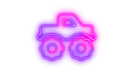 Neon truck monster icon pink purple color glowing with transparent background © م س ب