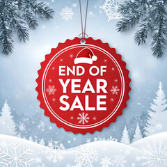 Red end of year sale tag winter holiday season festive snow background new offer image deals design