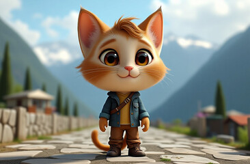 Cute traveler cat with big eyes