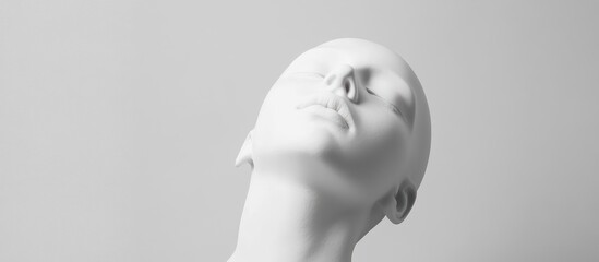 Serene white mannequin head, tilted back, studio background, beauty/fashion
