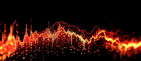 Fiery data wave flowing across dark background; abstract financial chart