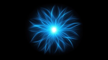 A futuristic abstract tech background featuring vibrant blue neon laser rays arranged in a dynamic circular formation. 