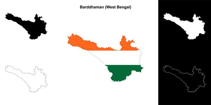 Barddhaman district (West Bengal) blank outline map set