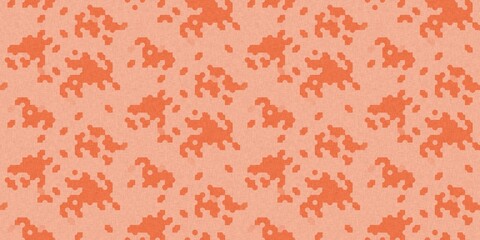 Faded peach fuzz glitch geo washed effect seamless banner. Orange dye grungy blotched distress abstract background texture border. 