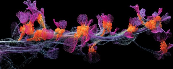 Abstract floral branch, vibrant colors, dark background, scientific visualization