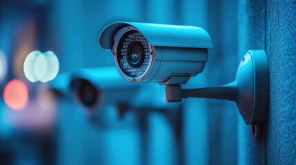 Nighttime security camera wall mount urban surveillance