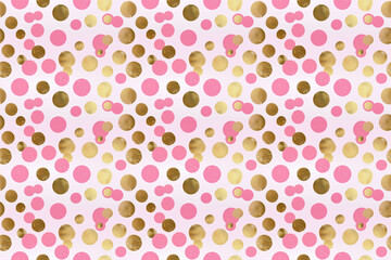pink and gold polka dots seamless texture pattern. background for cloth