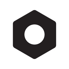 Hex nut icon. Mechanical hardware shape. Industrial bolt piece. Vector metal object.