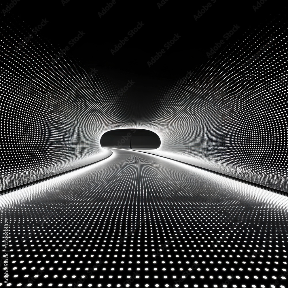 Aufkleber abstract tunnel with white dots and lines in a realistic photographic composition